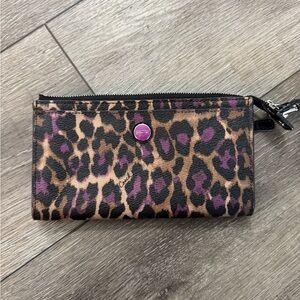 Coach Leopard-Print Wristlet Clutch in Brown and Purple
